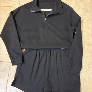 Black Quarter-Zip Pullover and Shorts Set